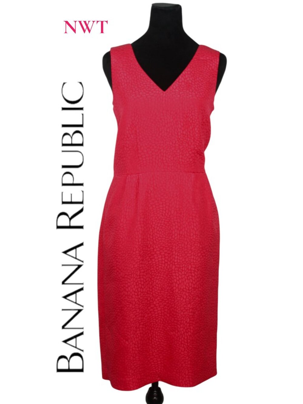 NWT Banana Republic Sleeveless Bright Pink V-Neck Dress Size 8